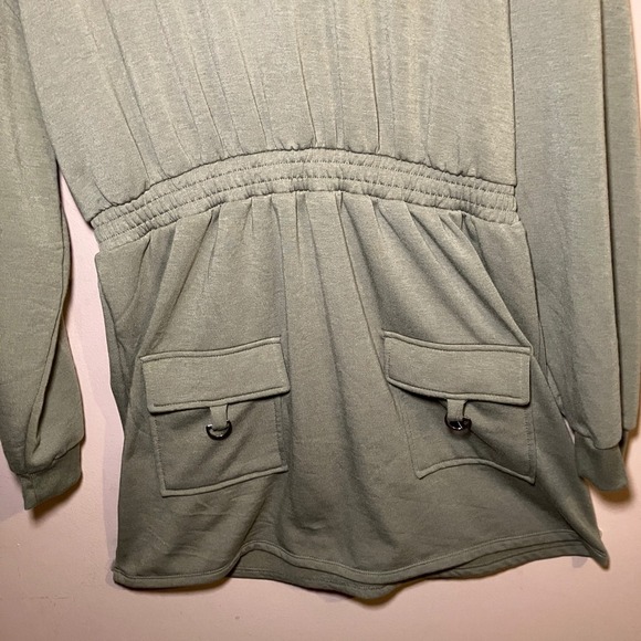 Almost Famous Womens XL Olive Green Hoodie Dress Long Sleeve Pockets Casual - Picture 2 of 5